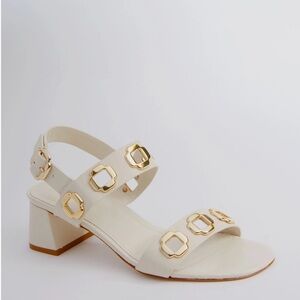 Larroude Slingback White Sandals with Gold Accents
